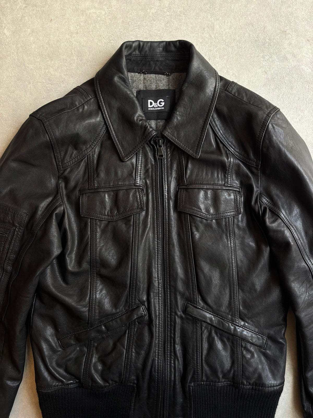 D&G Lambskin Leather Aviator Jacket Black 56