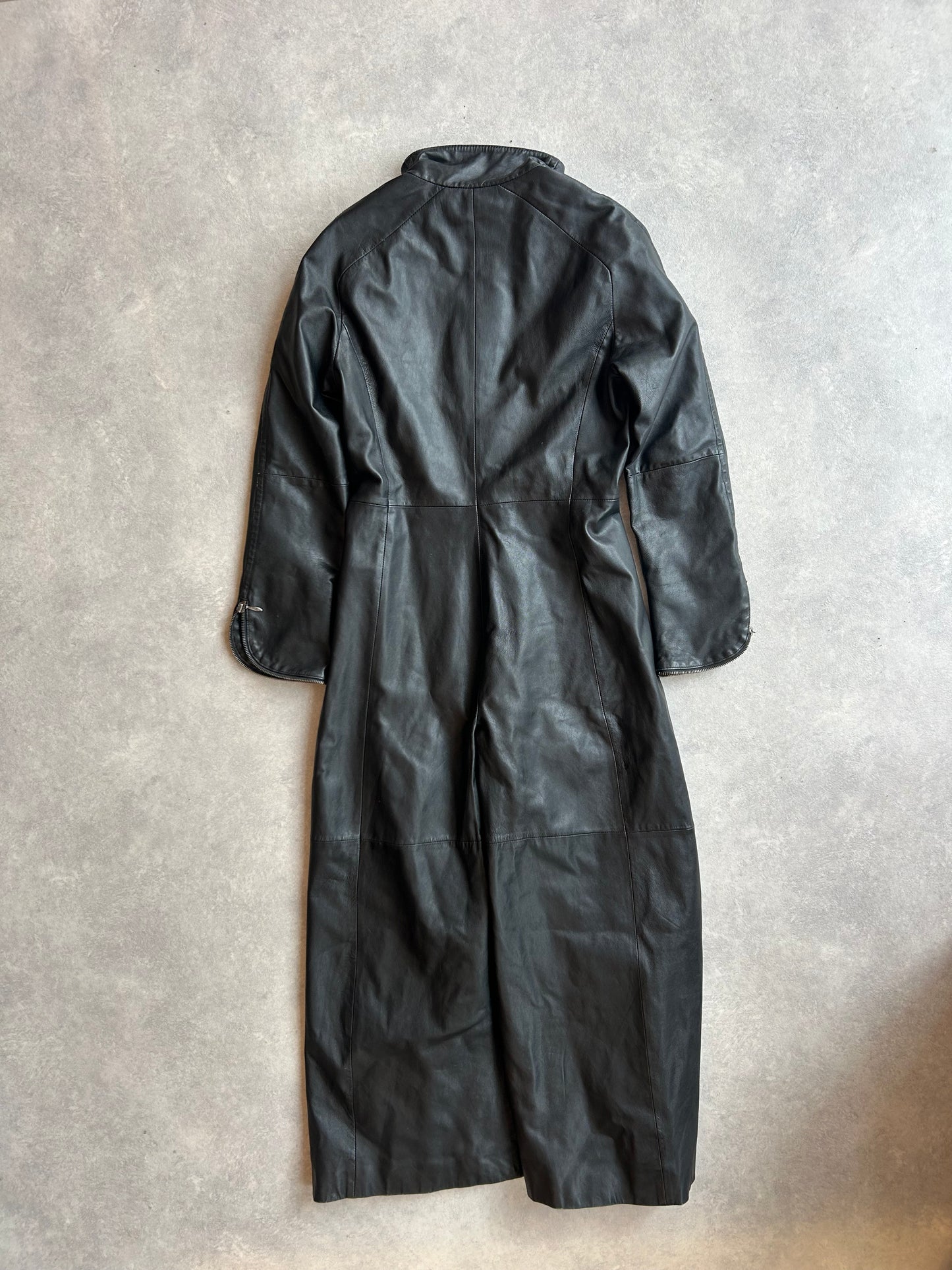 Vintage Redskins Leather Trench Coat Black Medium