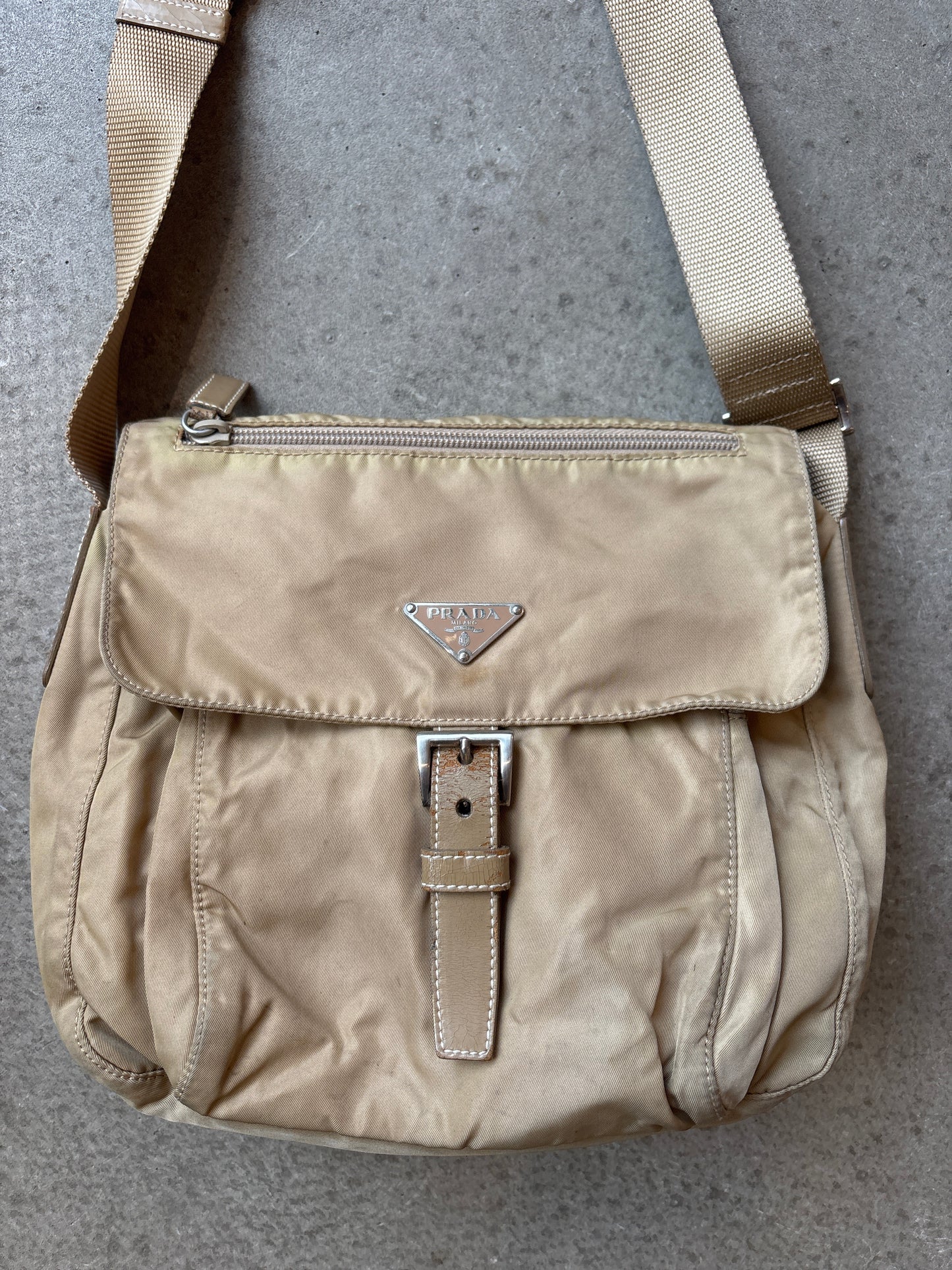 Prada Nylon Single Strap Messenger Bag Cream