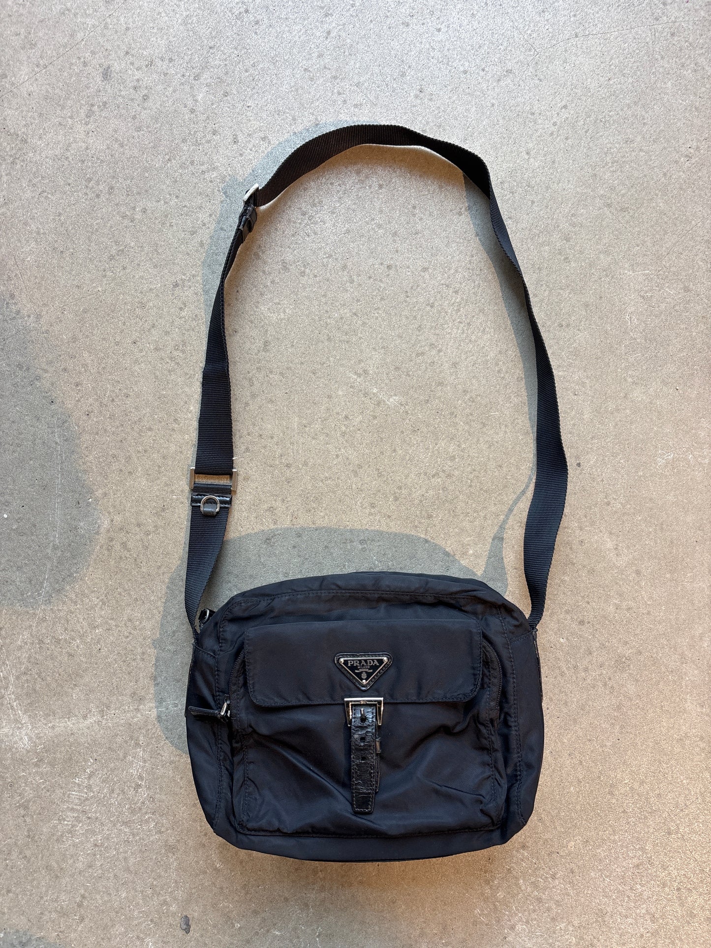 Prada Nylon Single Strap Multipocket Messenger Bag Black