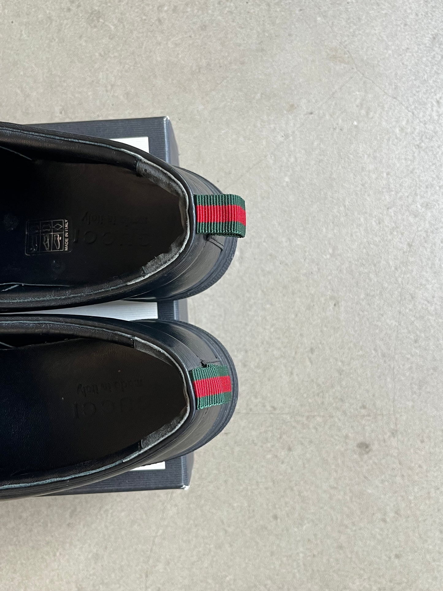 Gucci Leather Snake Print Slip-ons Black