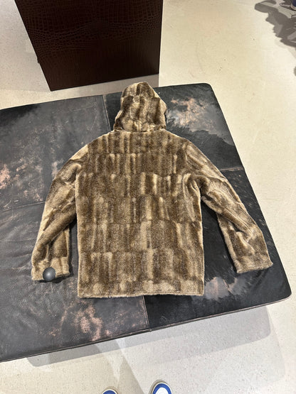 Supreme Faux Fur Hooded Zip Up Jacket Tan L 2015