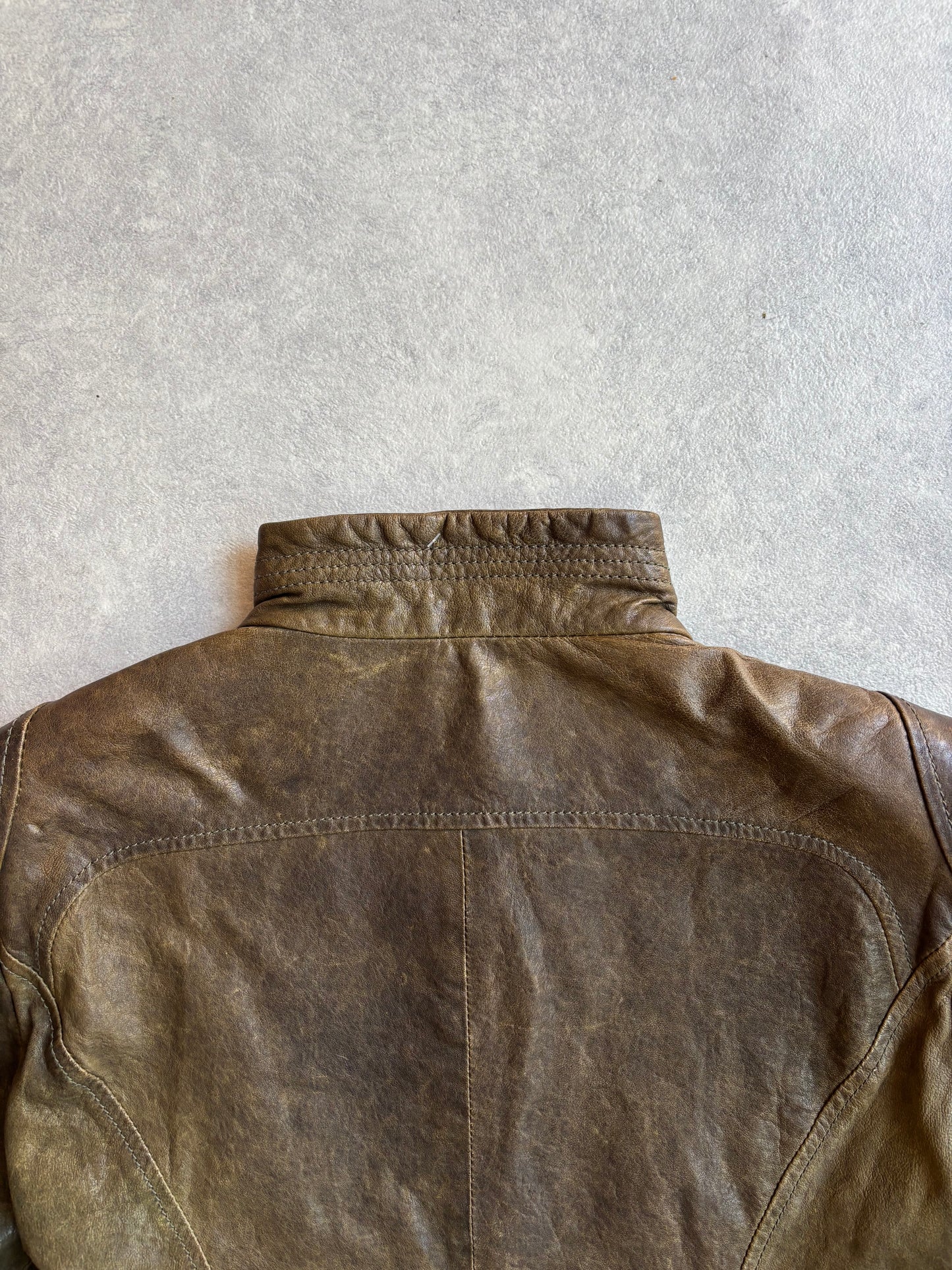 Armani Jeans Faded Leather Jacket Green Size M
