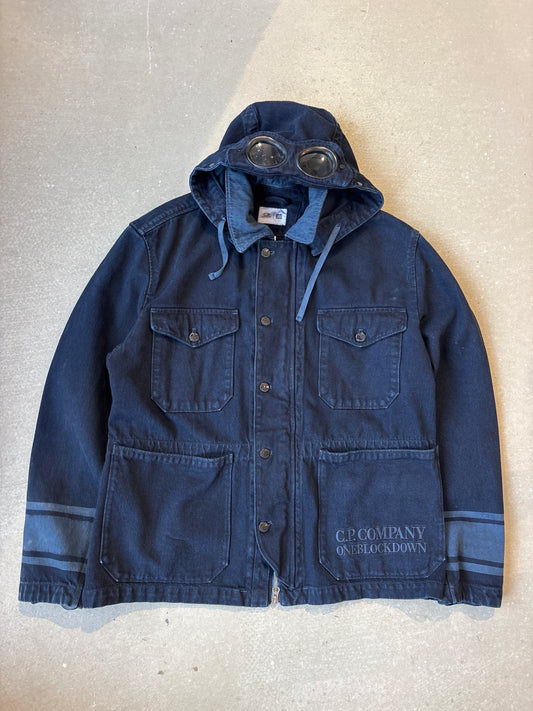 CP Company X One Block Down Denim Goggle Jacket Large