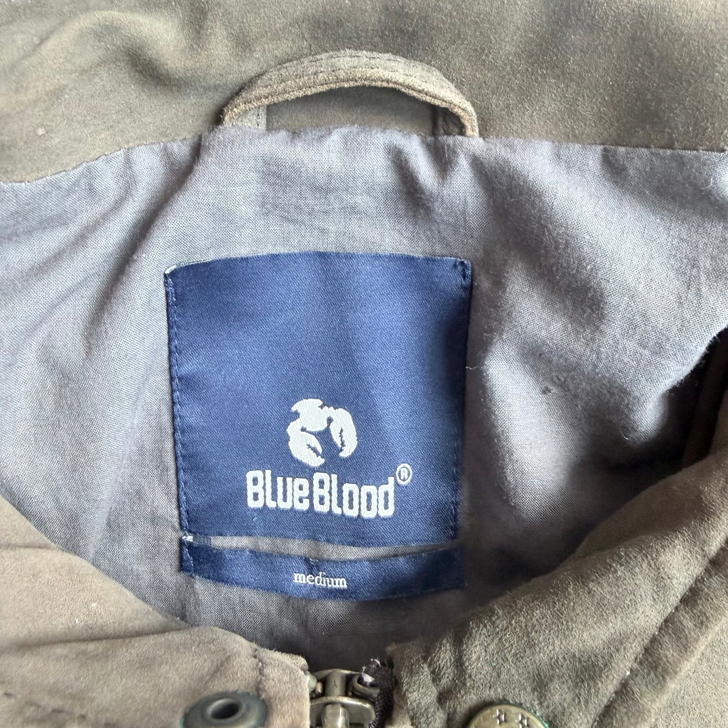 Blue Blood Suede Leather Army Green Jacket Dip Dye M