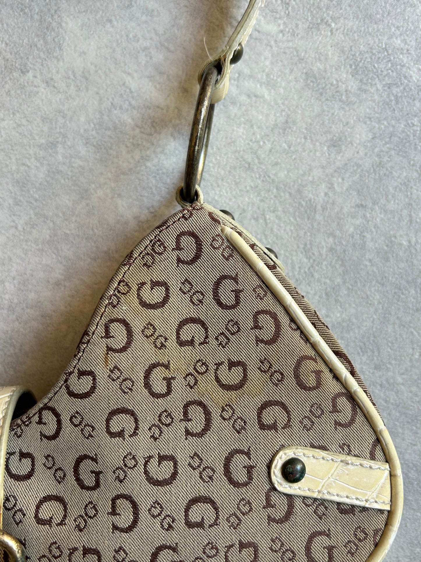Guess Monogram Crescent Baguette Bag Bornw beige