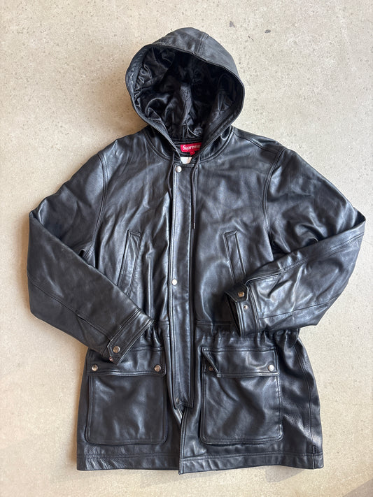 Supreme 2014 Leather Hooded Parka Black Large