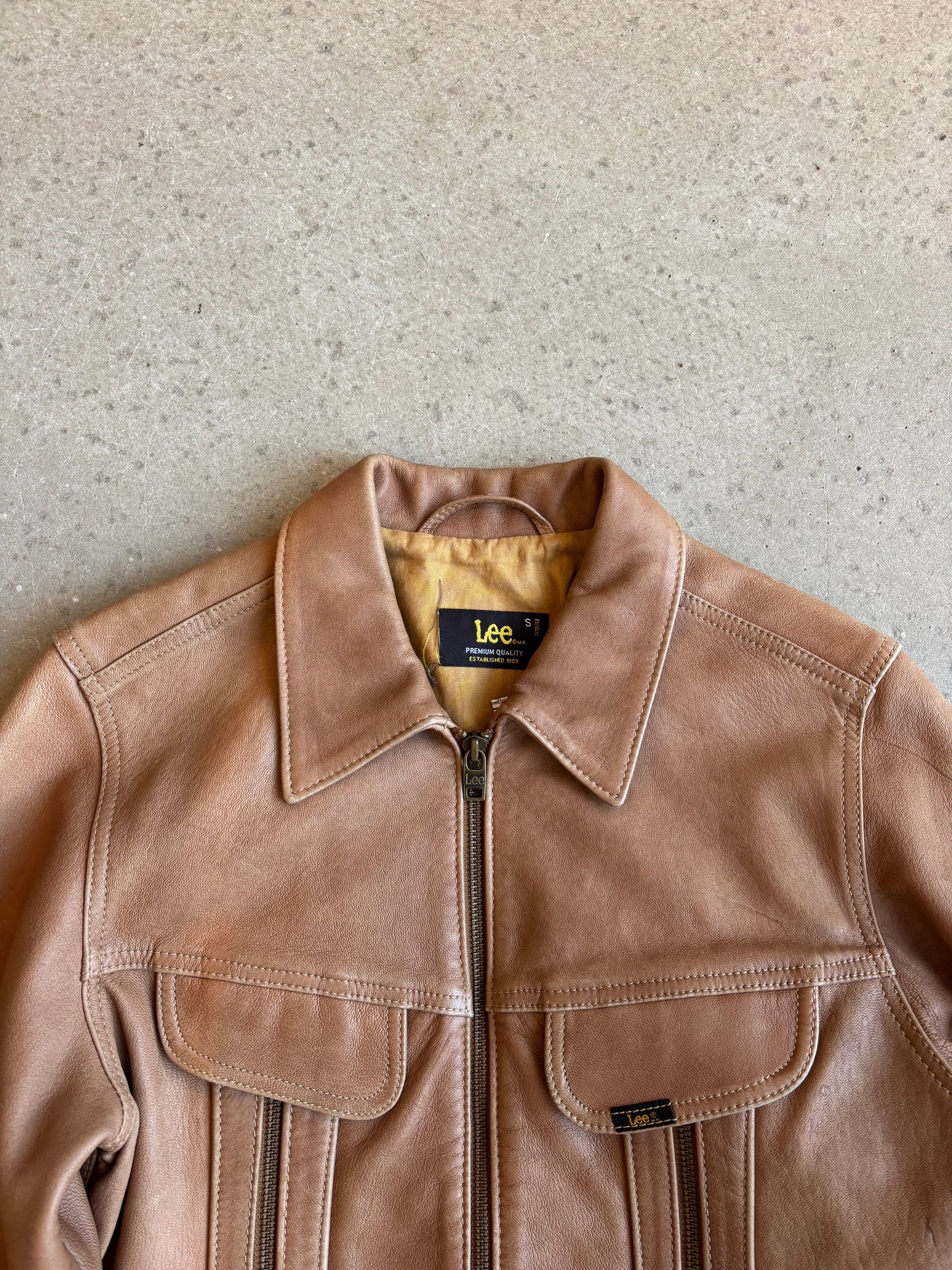 Lee Leather Triple Zip Jacket Small Brown