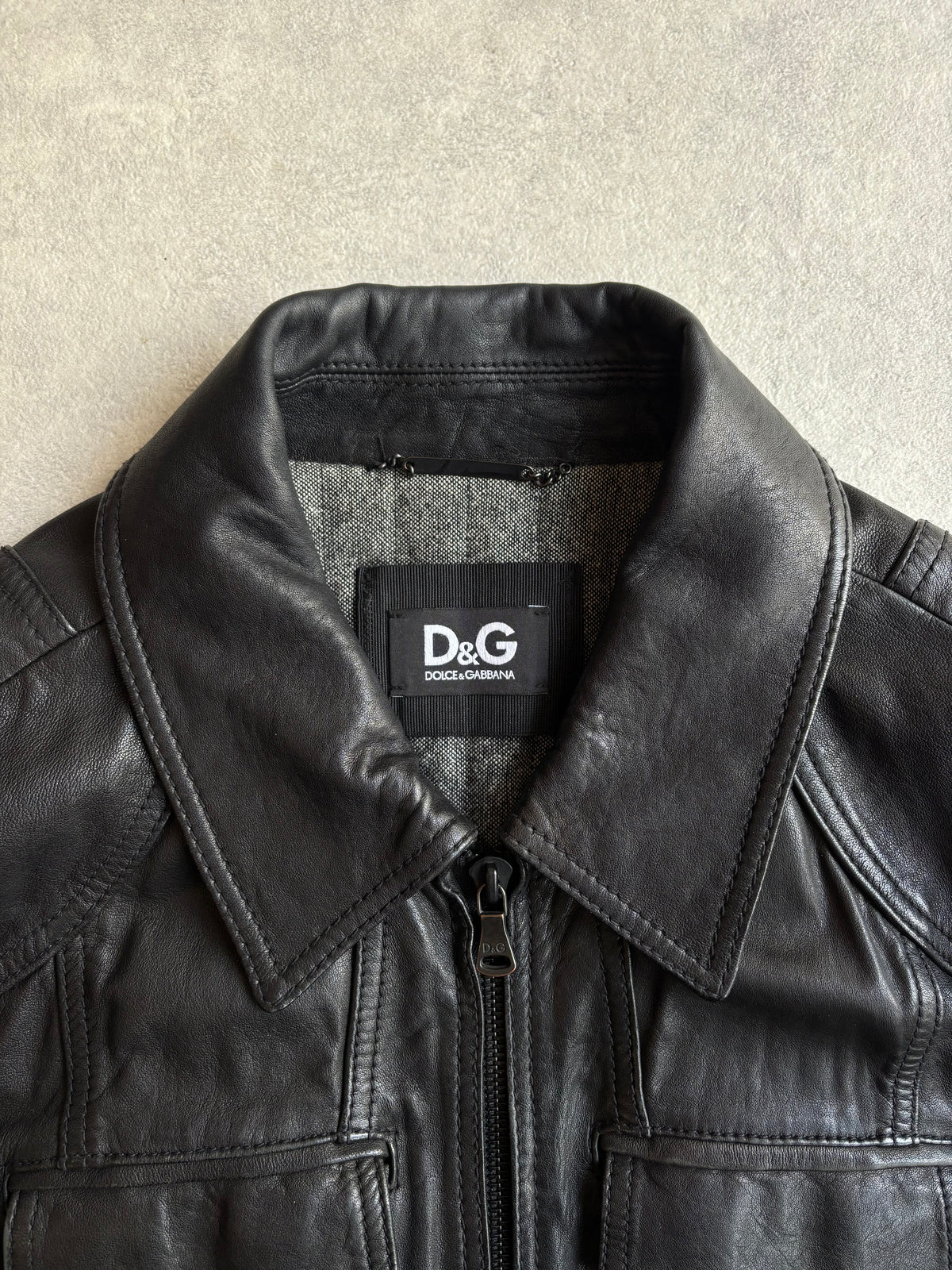 D&G Lambskin Leather Aviator Jacket Black 56