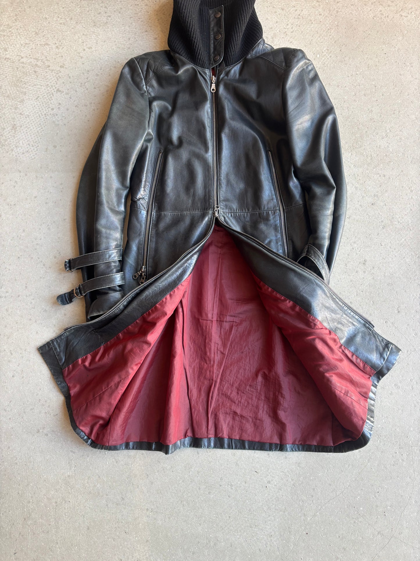 Redskins Dracucolar Leather Trenchcoat Black Medium