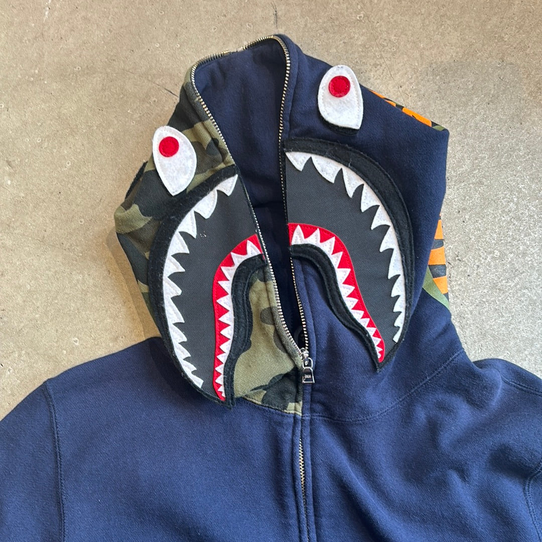 Bape Velcro Shark Hoodie Navy Large