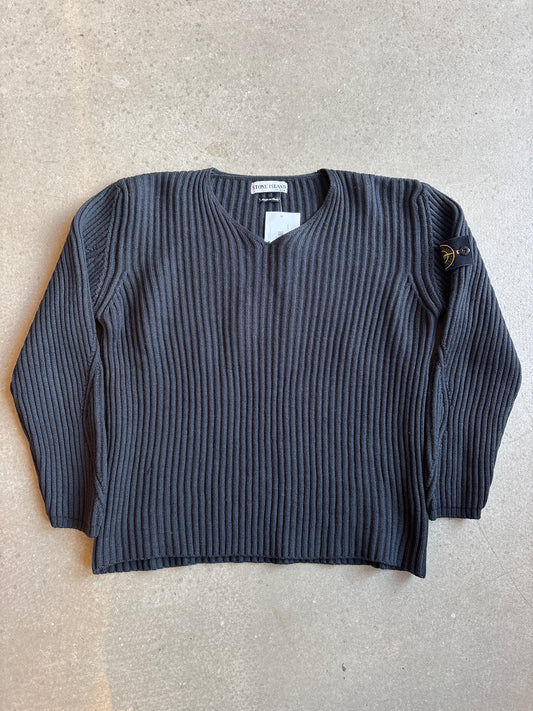 Stone Island V-neck Knit Black Large