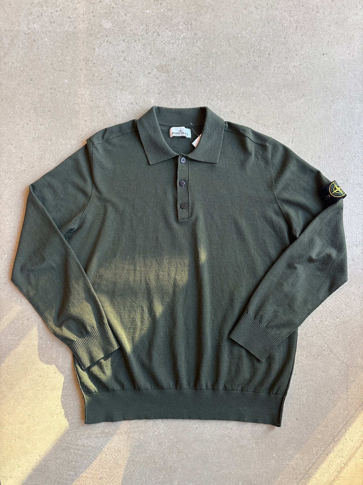 Stone Island Lana Wool Button Up Sweater Green XXL