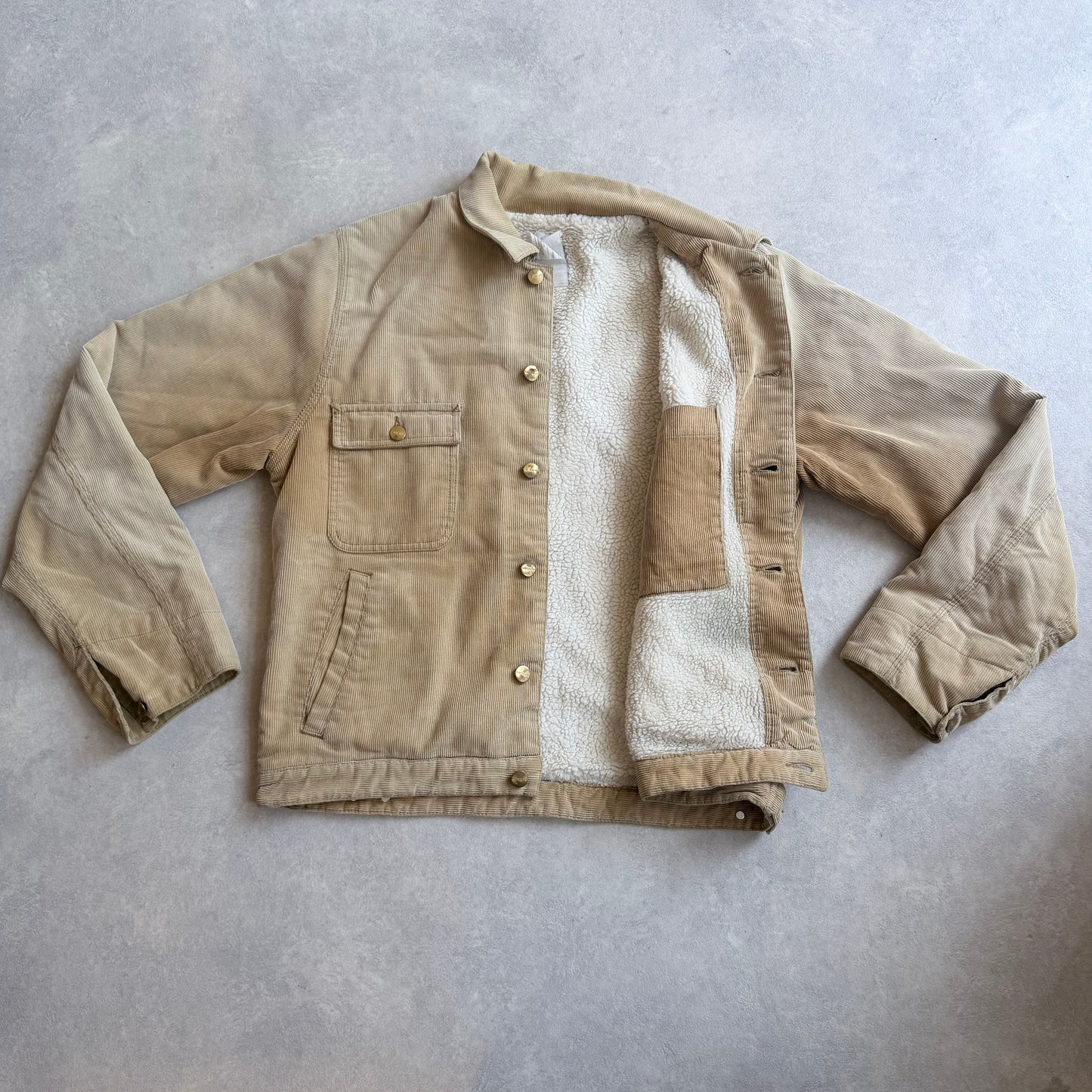 Carhartt Curduroy Sherpa Trucker Jacket Beige L washed