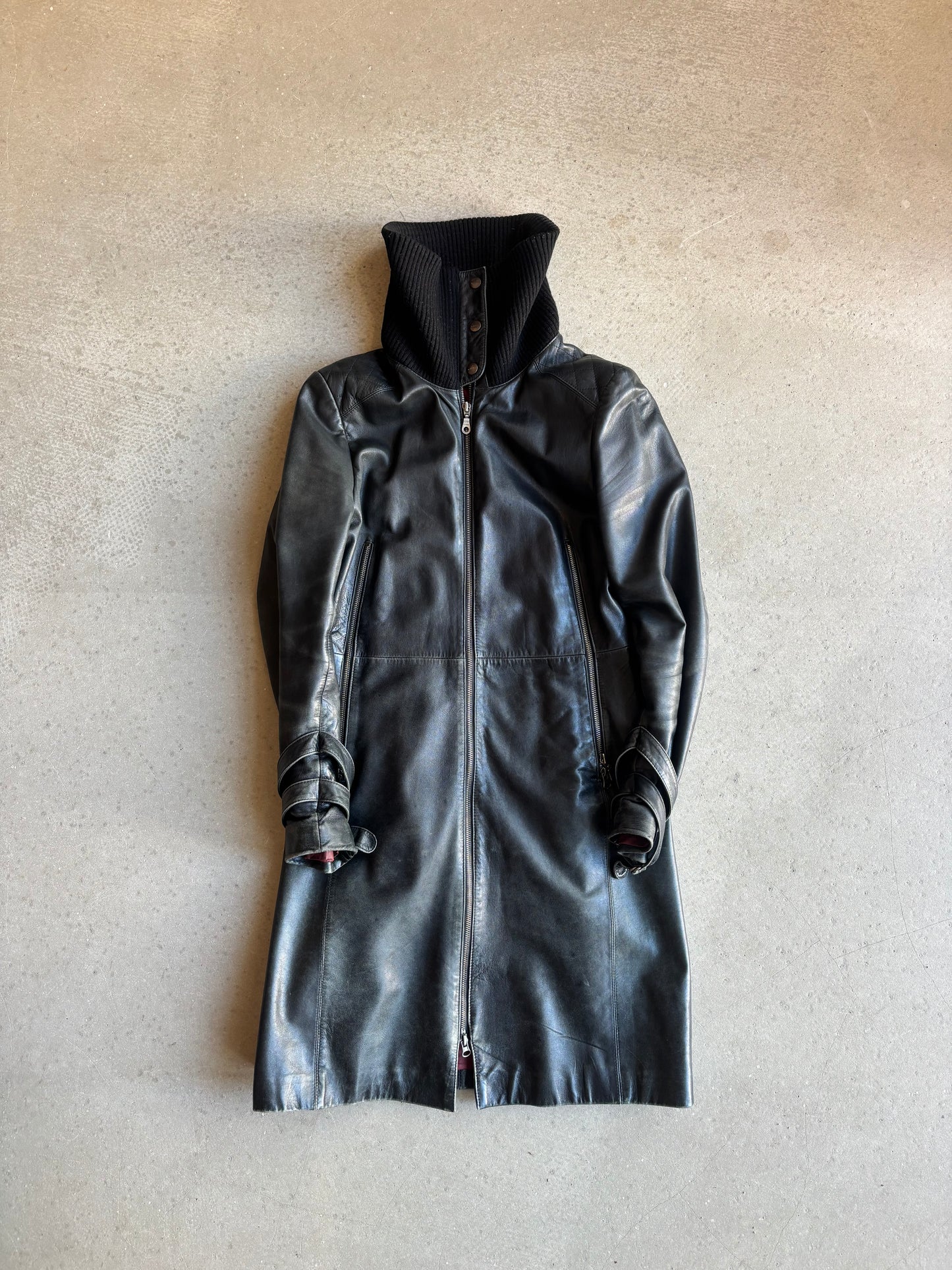 Redskins Dracucolar Leather Trenchcoat Black Medium