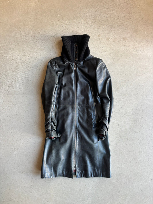 Redskins Dracucolar Leather Trenchcoat Black Medium