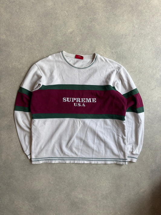 Supreme Center Strip Crewneck White Large