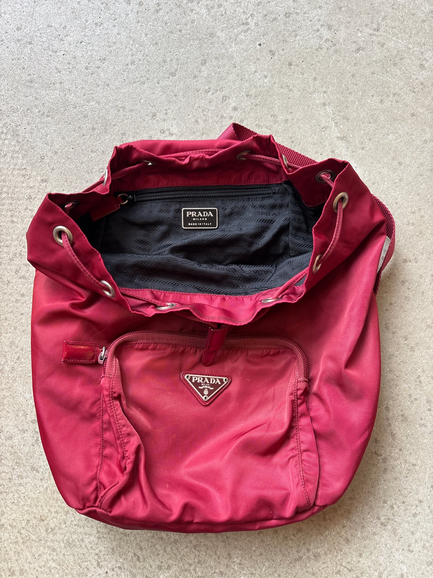 Prada Drawstring Backpack Red