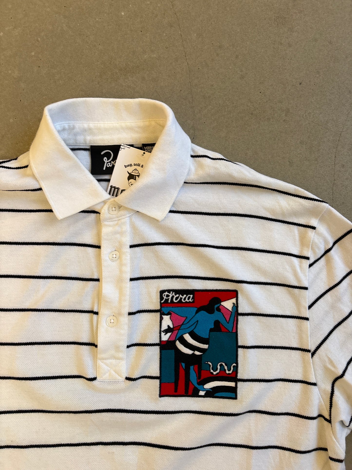 Parra Striped Polo Shirt White Large