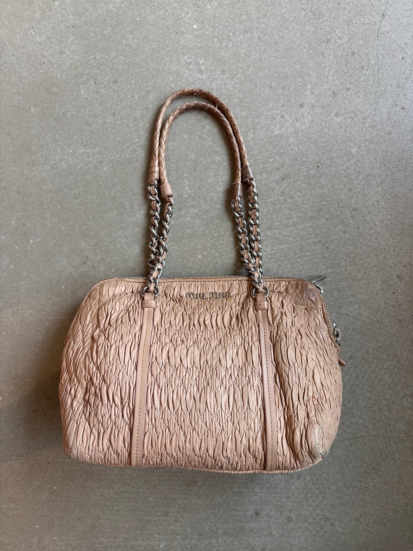 Miu Miu Cloquet Leather Shoulder Bag Beige