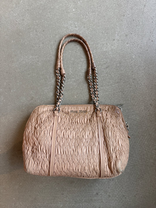 Miu Miu Cloquet Leather Shoulder Bag Beige