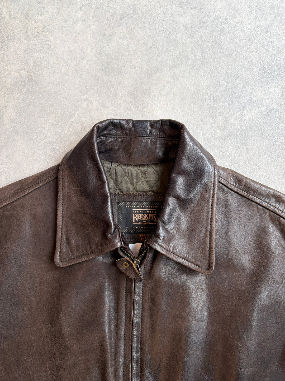 Redskins Leather Brown Jacket Green Liner Size XL
