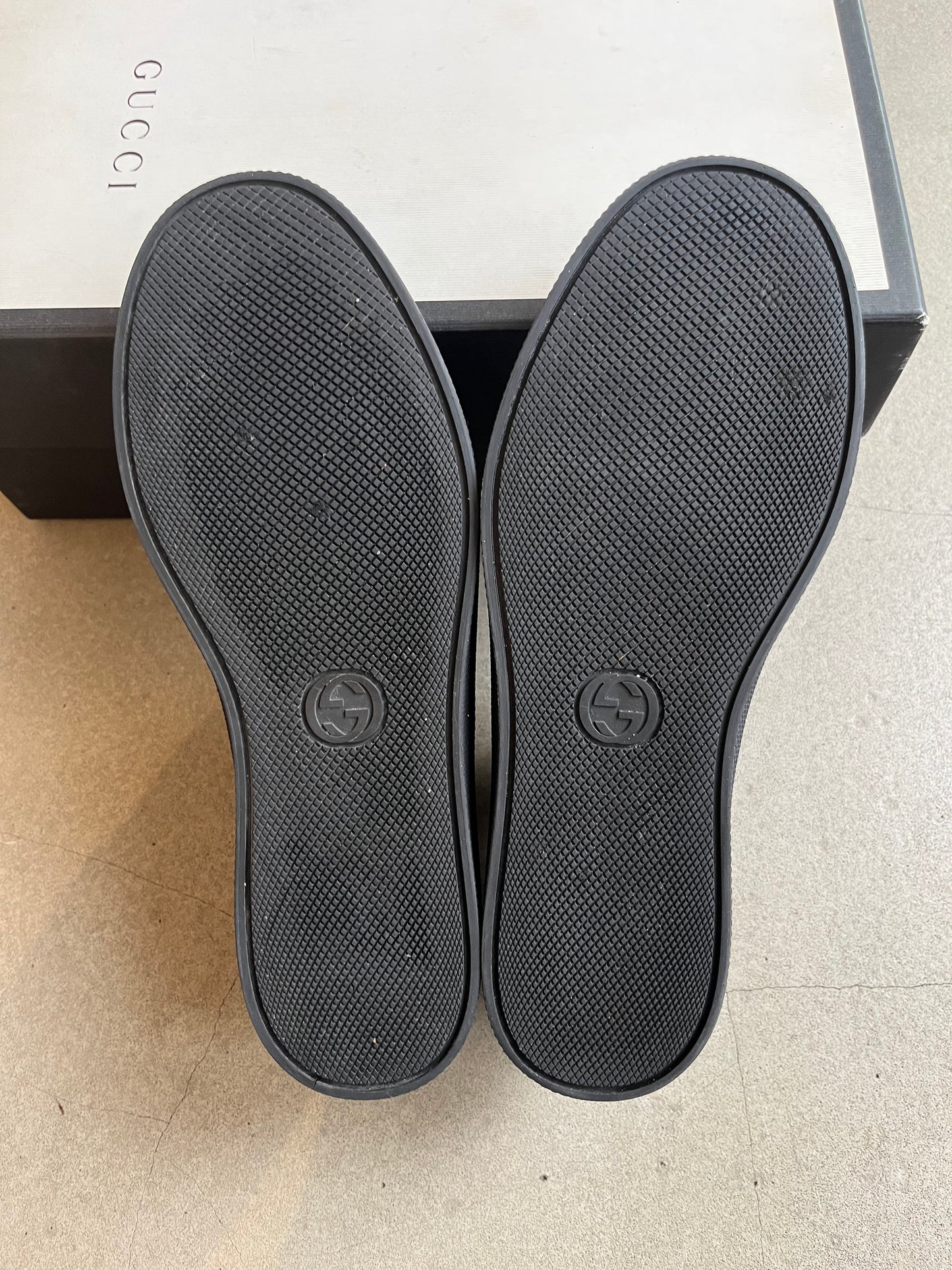 Gucci Leather Snake Print Slip-ons Black