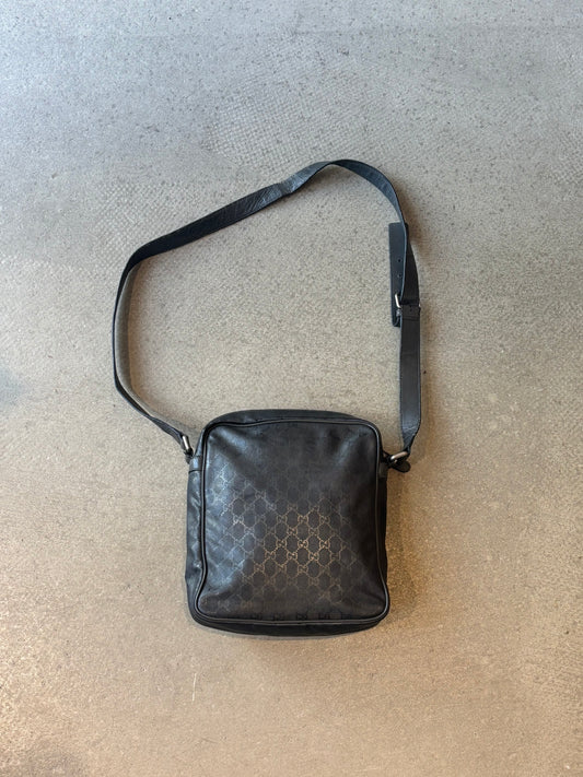 Vintage Gucci Shoulder Bag GG Pattern Leather Black