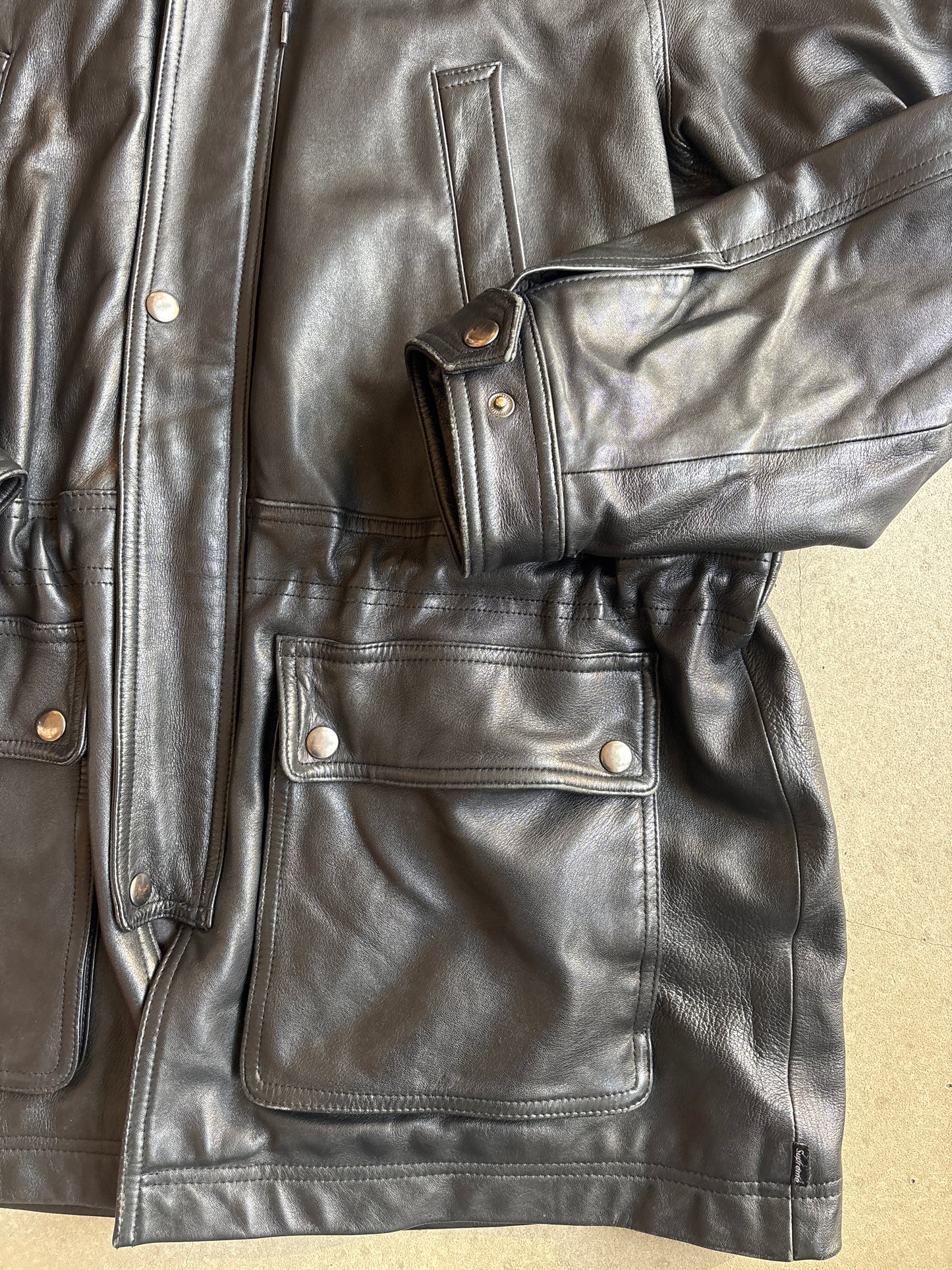 Supreme 2014 Leather Hooded Parka Black Large