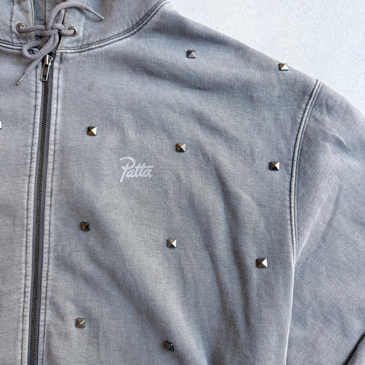Patta Studded Washed Zip Up Hooded Sweater XL