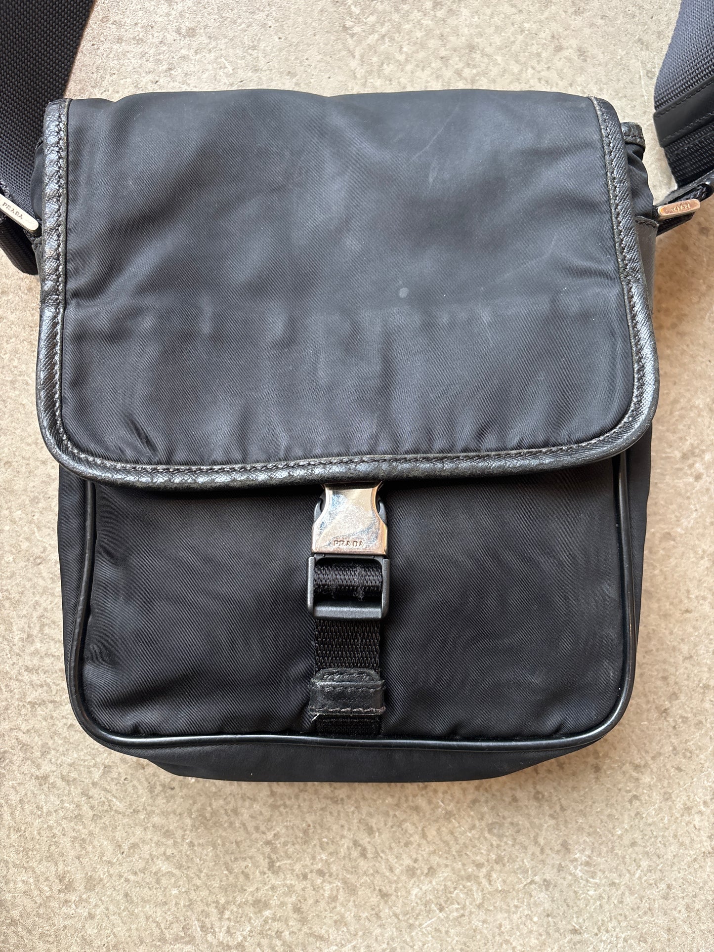 Prada Nylon Crossbody Buckle Bag Black