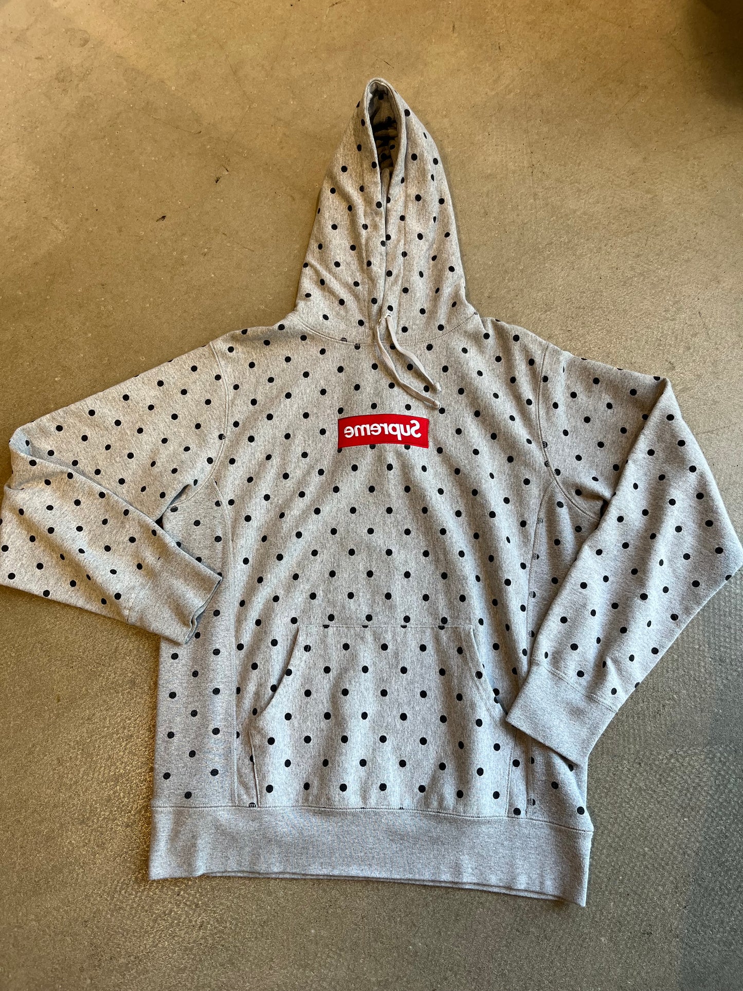 Supreme X CDG Pulka Dot Hoodie Grey XL