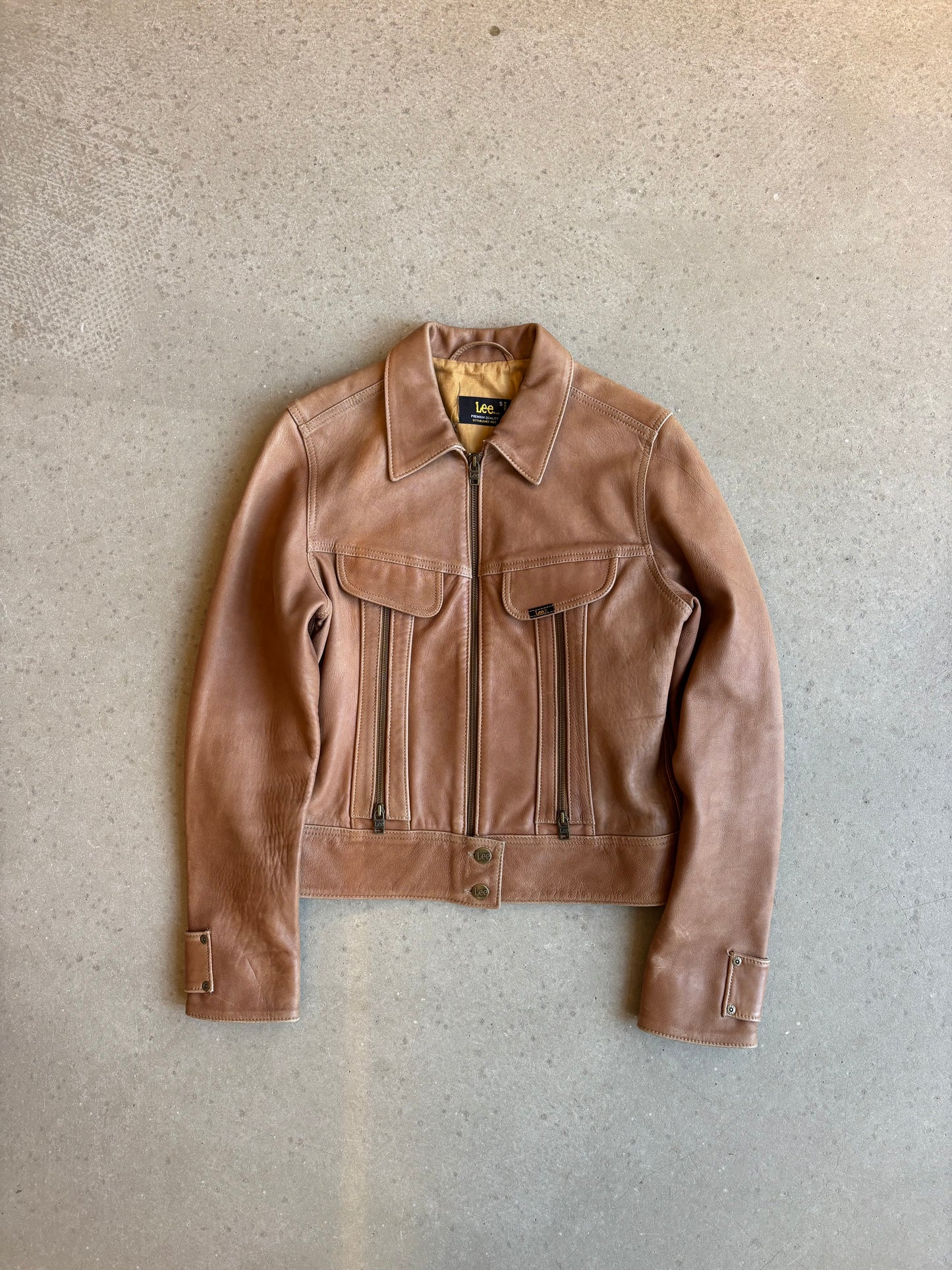 Lee Leather Triple Zip Jacket Small Brown