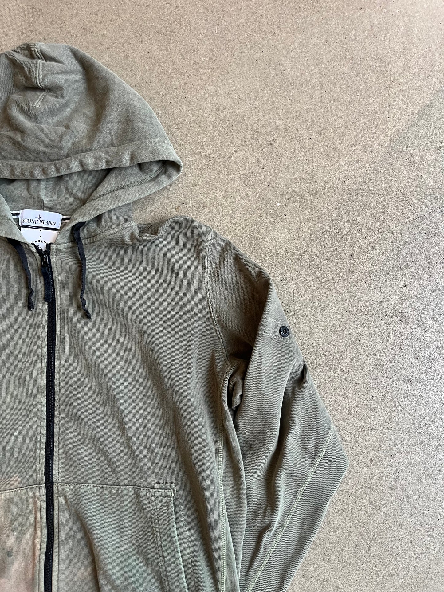 Stone Island Faded Zip-Up Hoodie Green 3XL