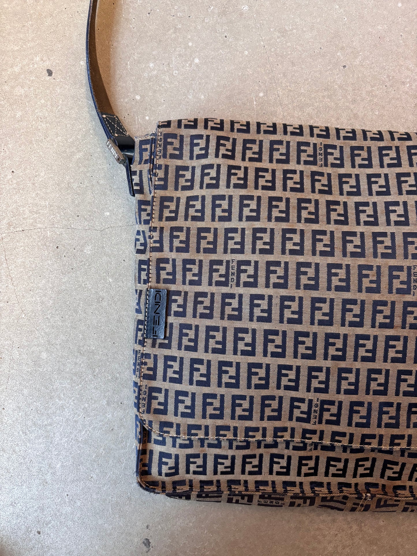 Fendi Monogram Cross Body Messenger Bag Brown