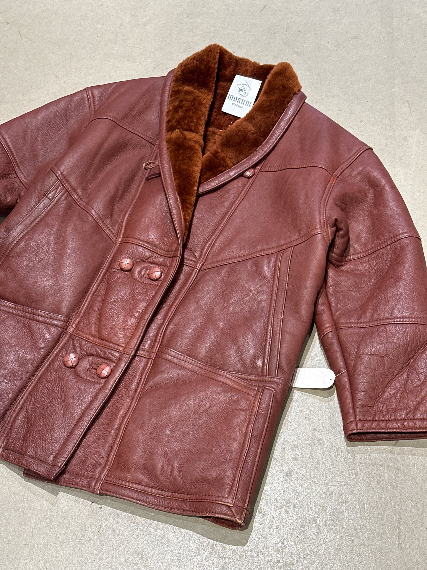 Leather Shearling Coat Burgundy L