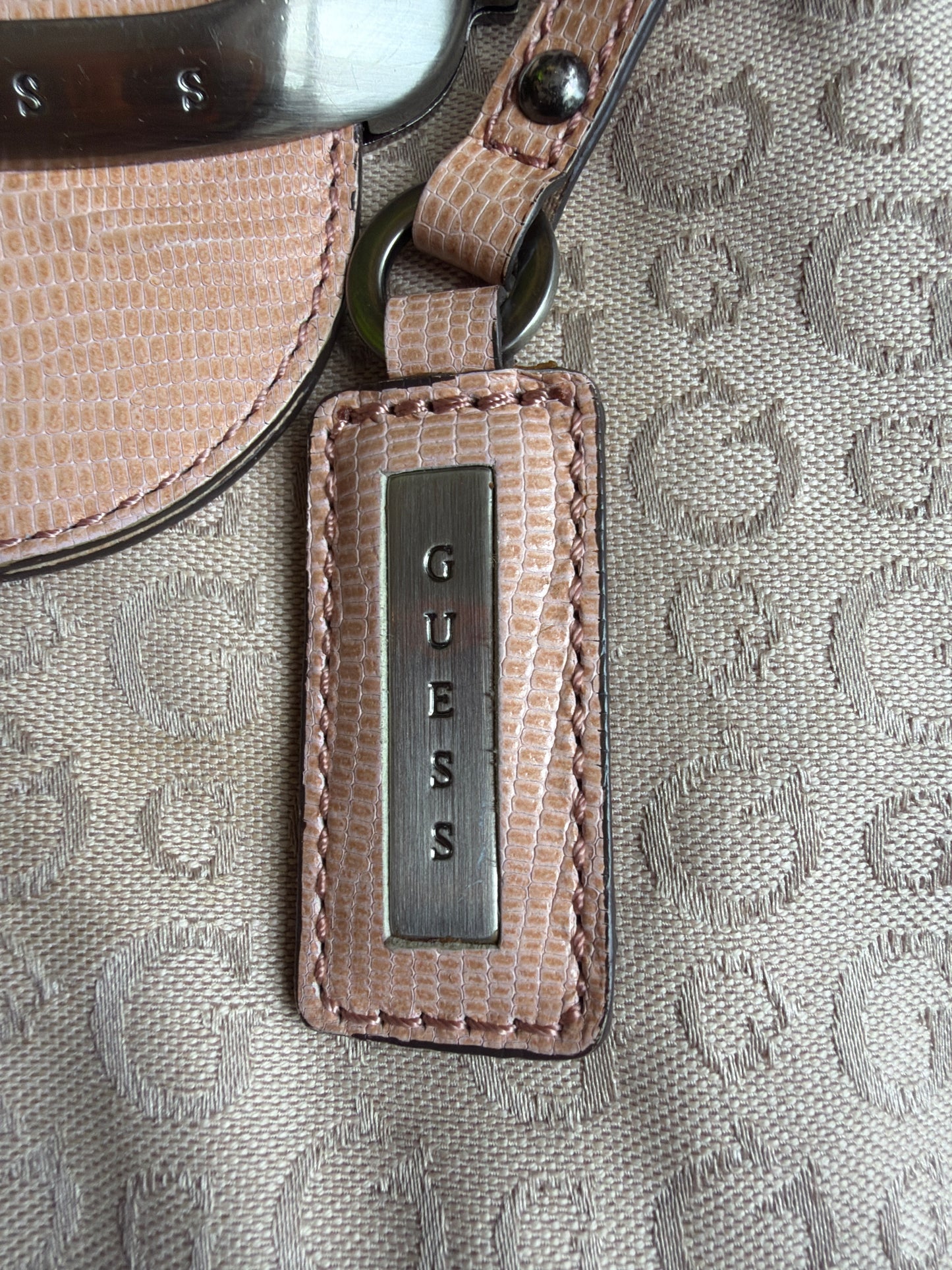 Guess Monogram Pink/Beige Canvas Hobo