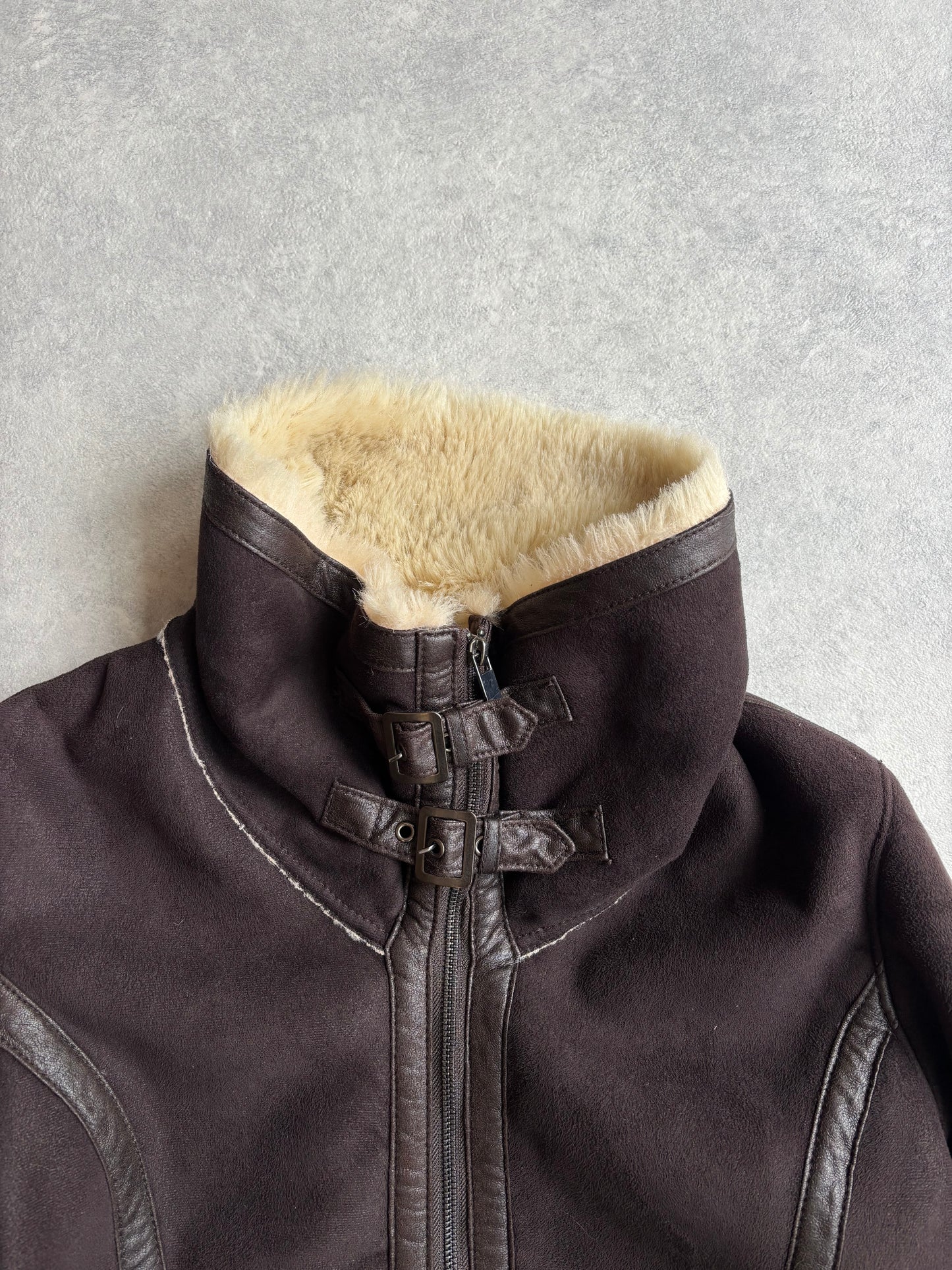 Vintage Armani Jeans Fur Biker Jacket Brown Size 46