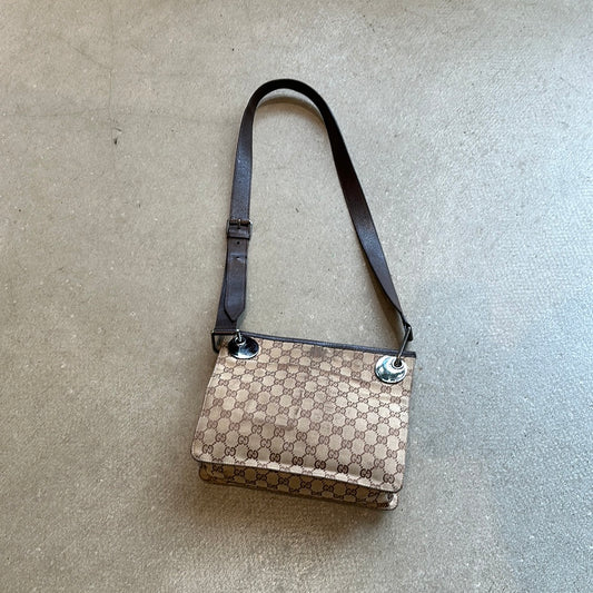 Gucci Monogram Canvas and Leather Trim Shoulder Bag