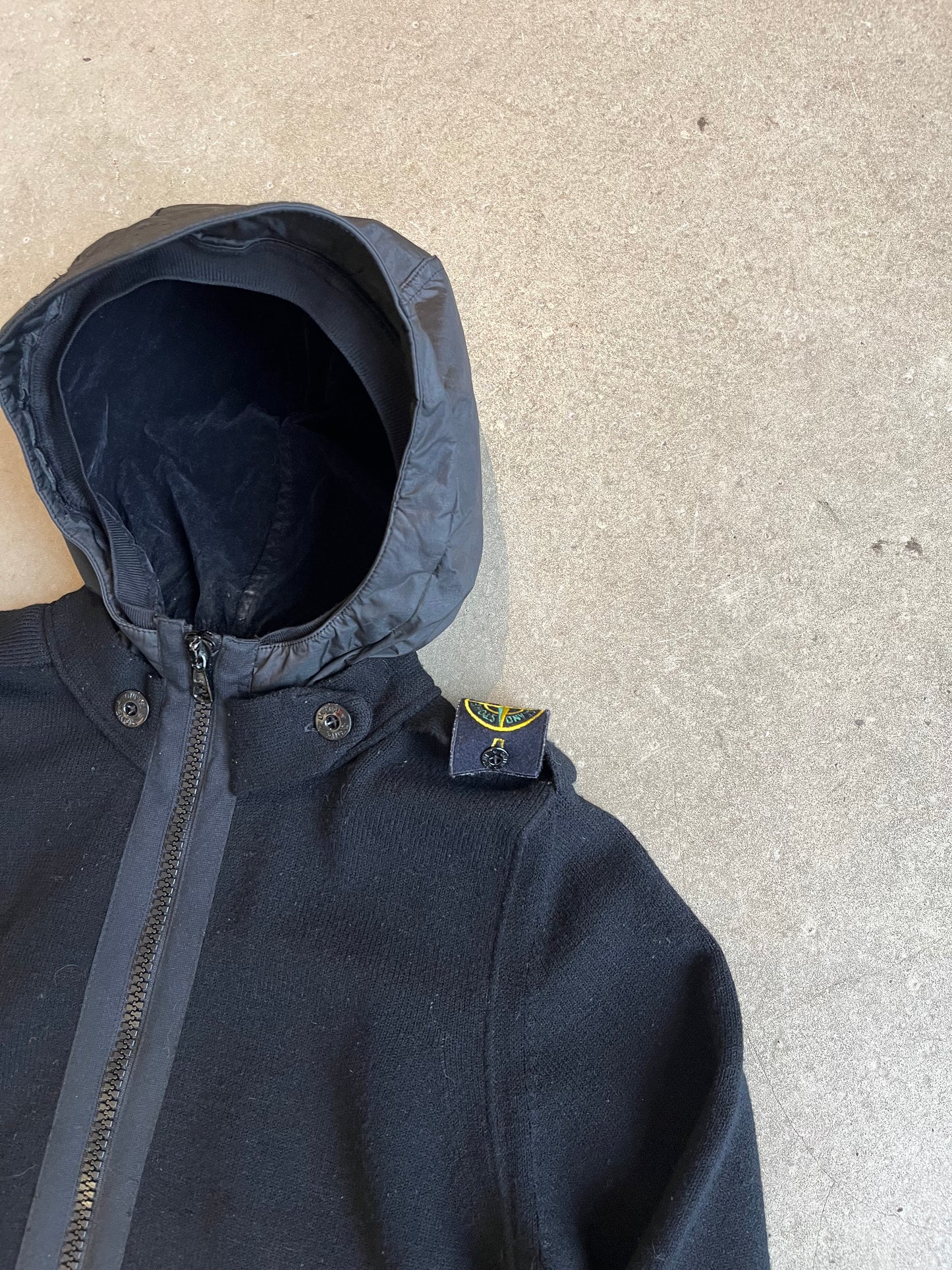 Vintage Stone Island Shoulder Badge Zip Up Knit Black Large