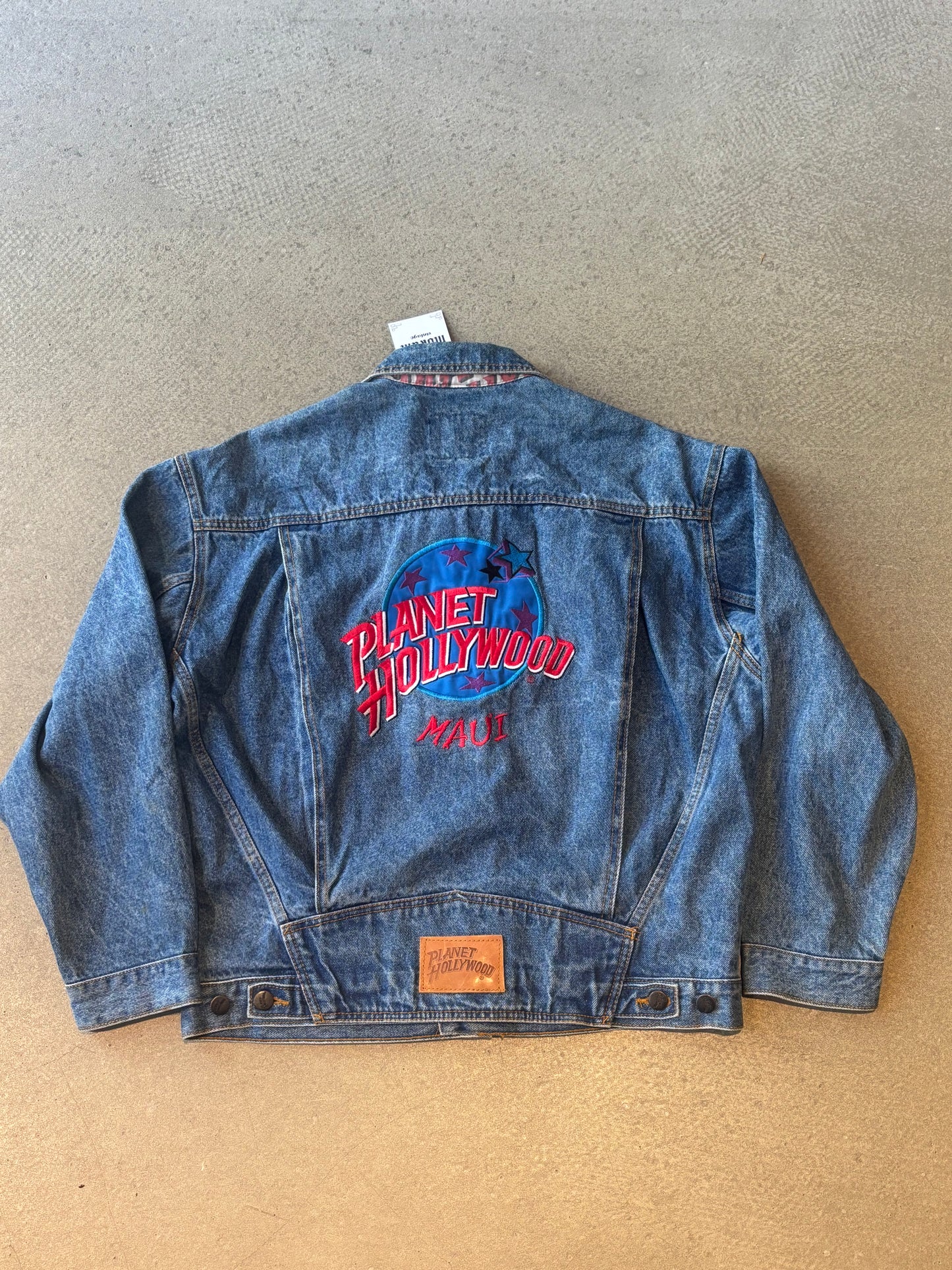 Vintage Planet Hollywood Maui Embroidered Denim Jacket Blue S