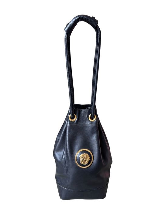 Versace Leather Drawstring Bucket Bag