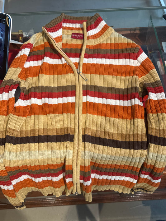 Biaggini Striped Knit Zip Up Sweater S