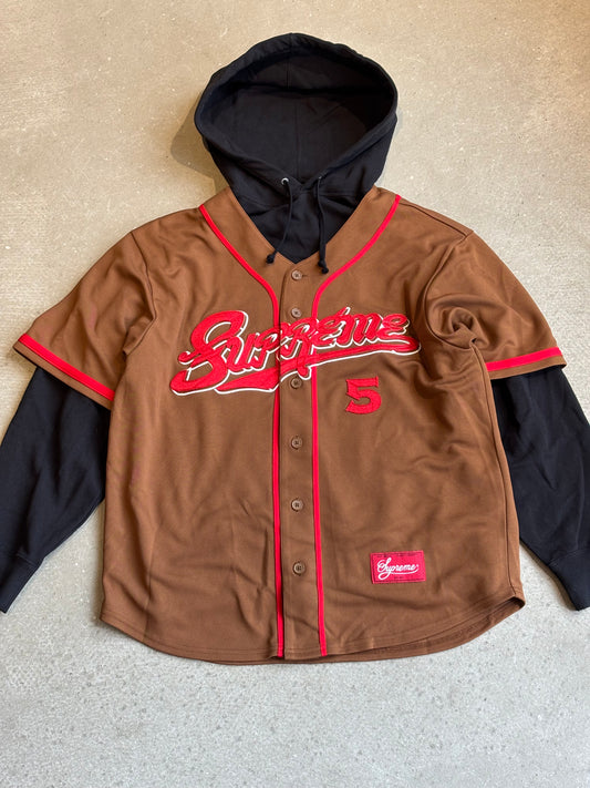 Supreme Baseball Jersey Hooded Sweatshirt Brown Size S