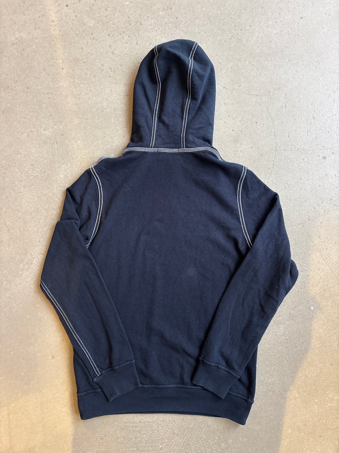 Stone Island Chest Embroidered Logo White Stitching Hoodie Navy S