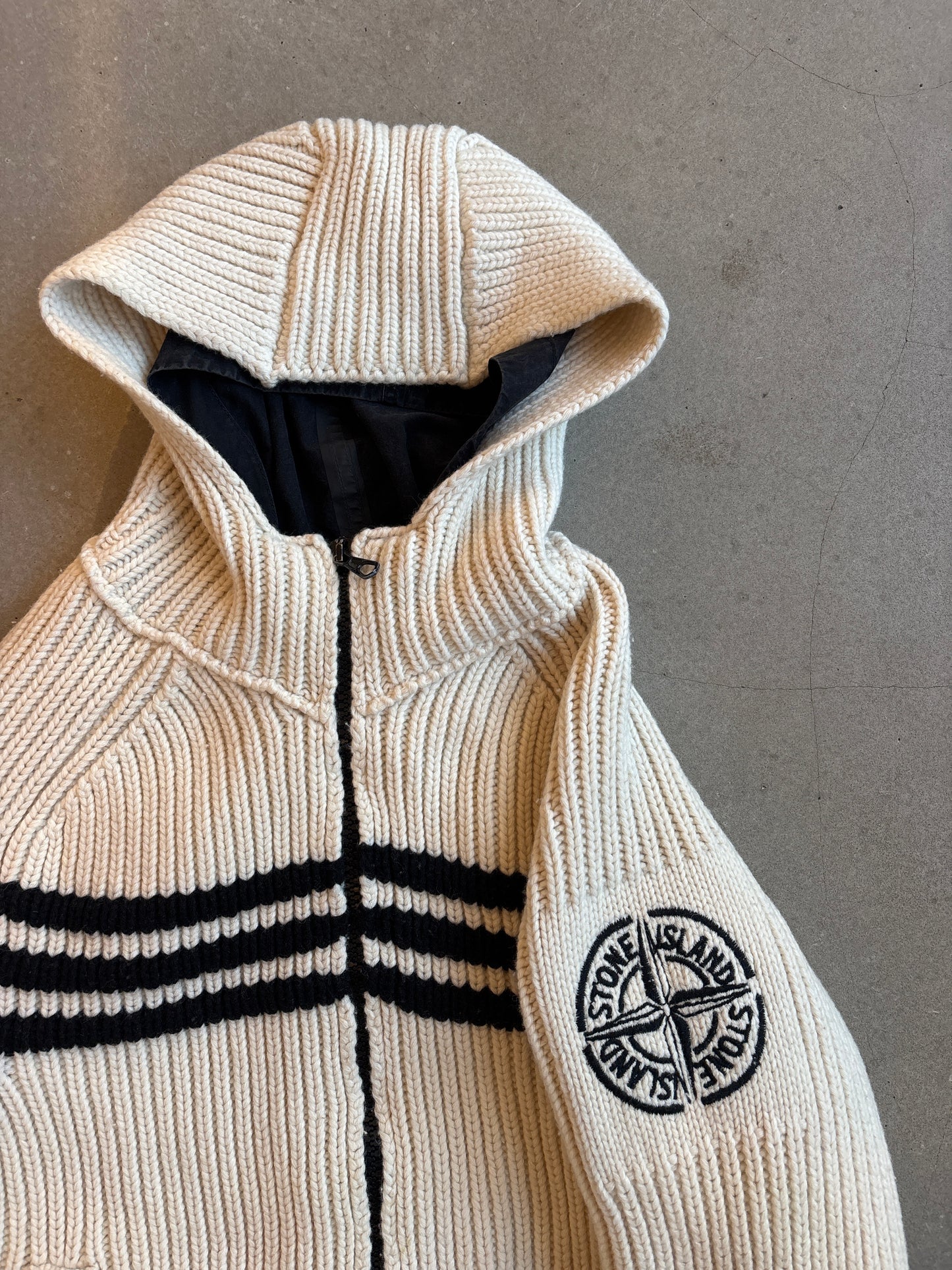 Vintage Stone Island Heavy Embroidered Lined Knit White XL