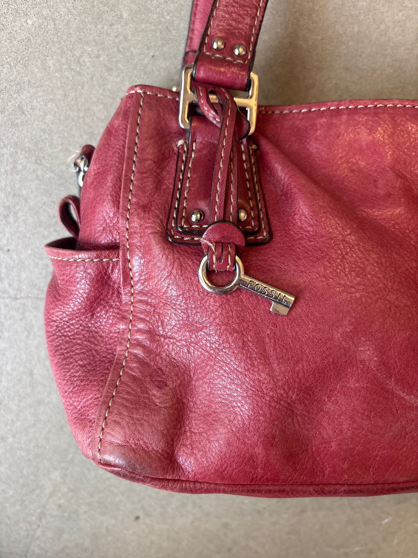 Fossil red Leather Bag