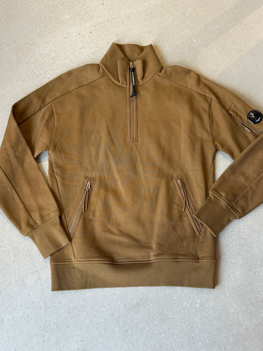 C.P. Company Diagonal Raised Fleece Half Zipped Sweatshirt Toffee