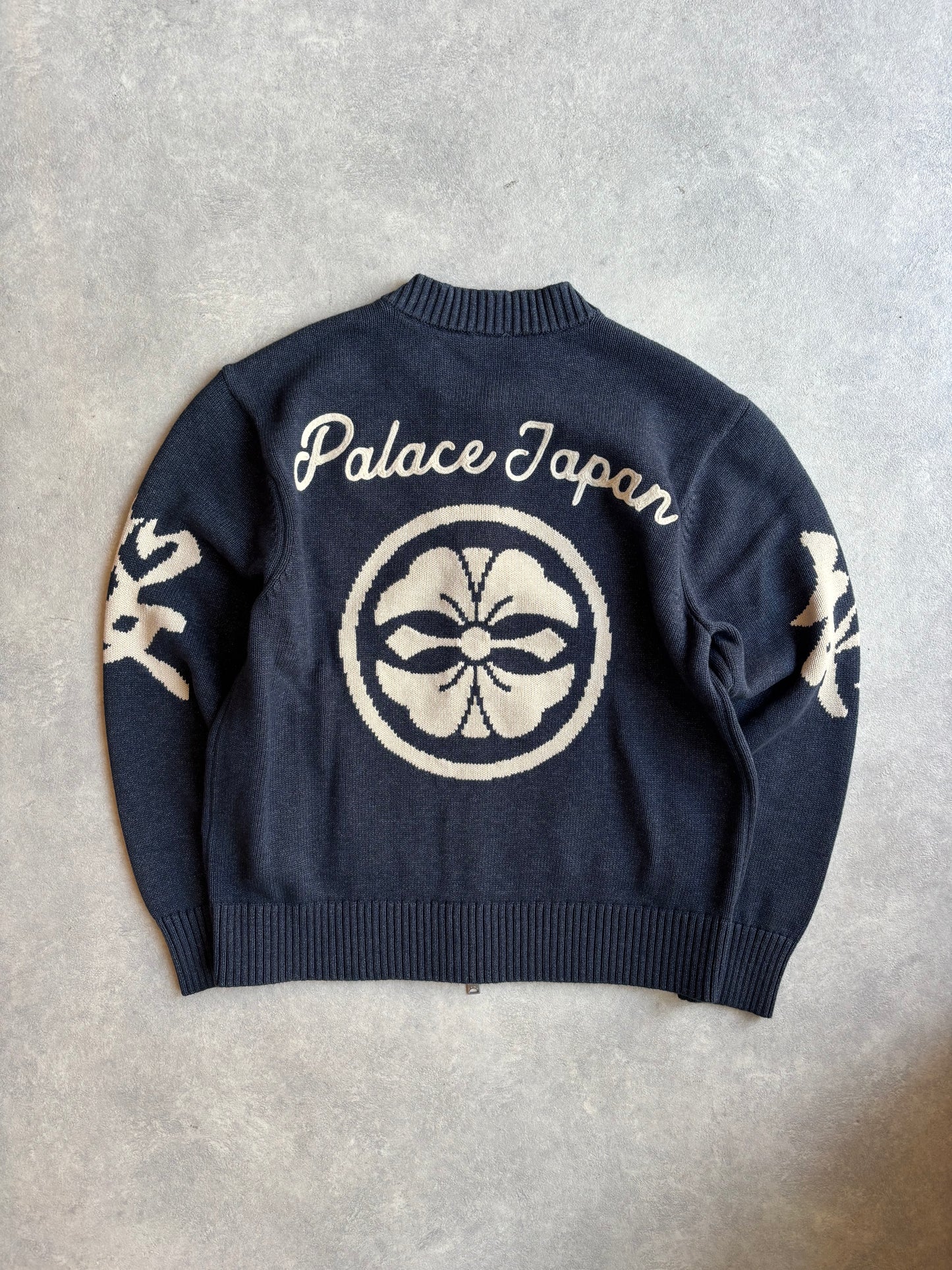Palace Evisu Zip Through Chunky Knit Indigo