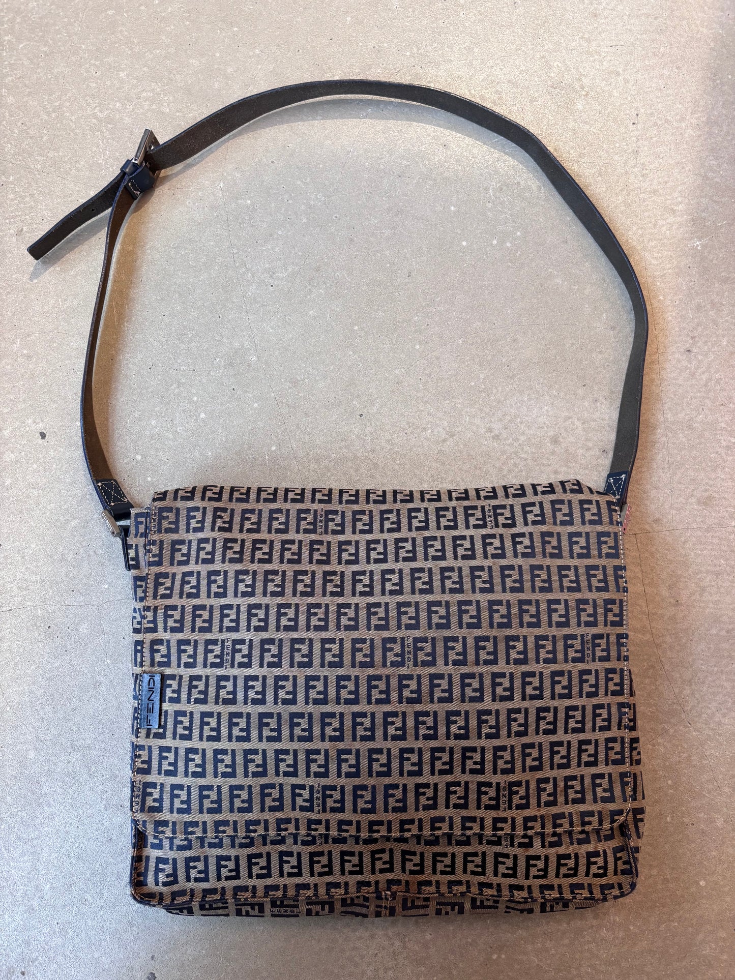 Fendi Monogram Cross Body Messenger Bag Brown